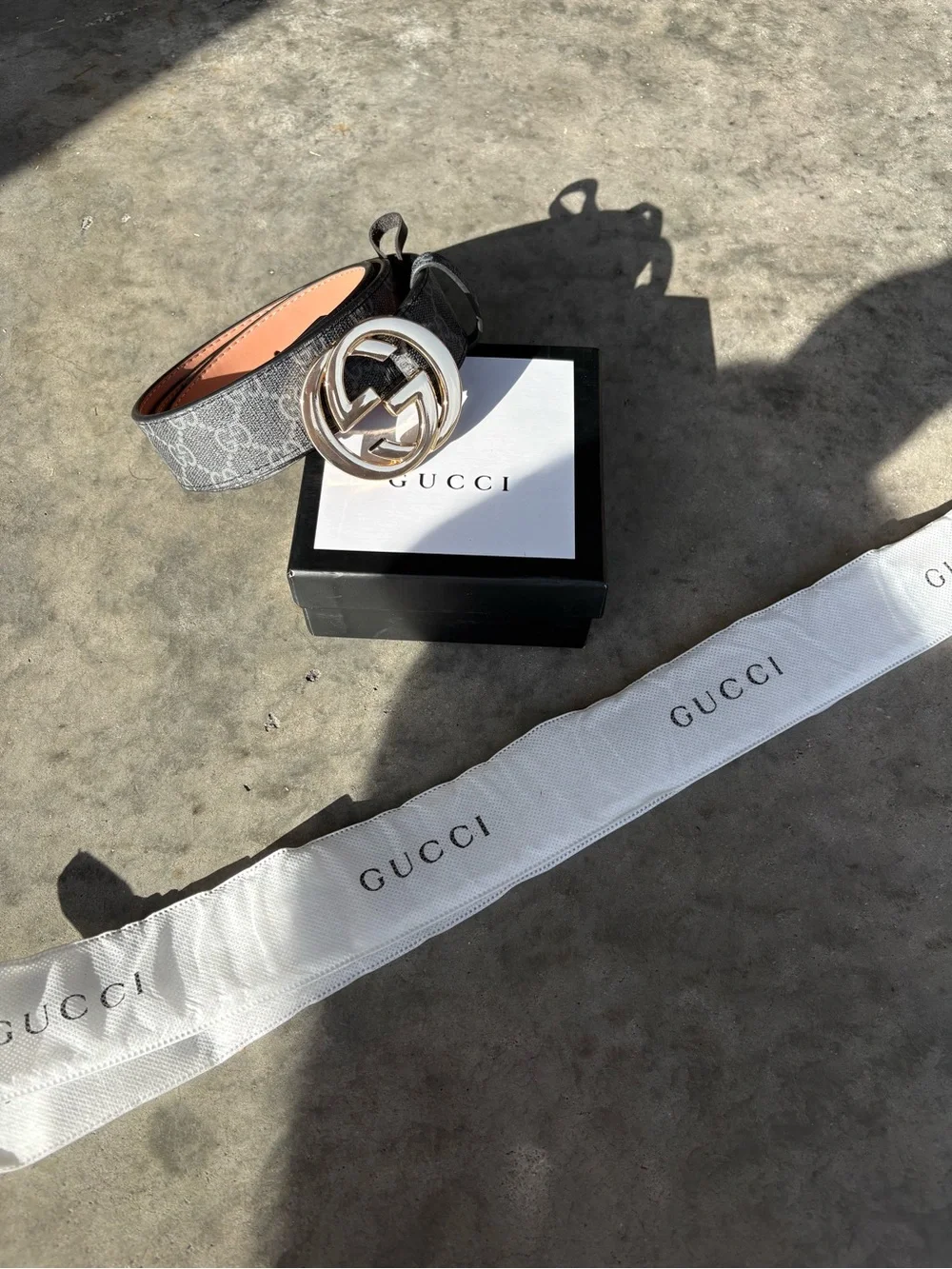 Gucci Men's Belt with Gold Interlocking G Buckle